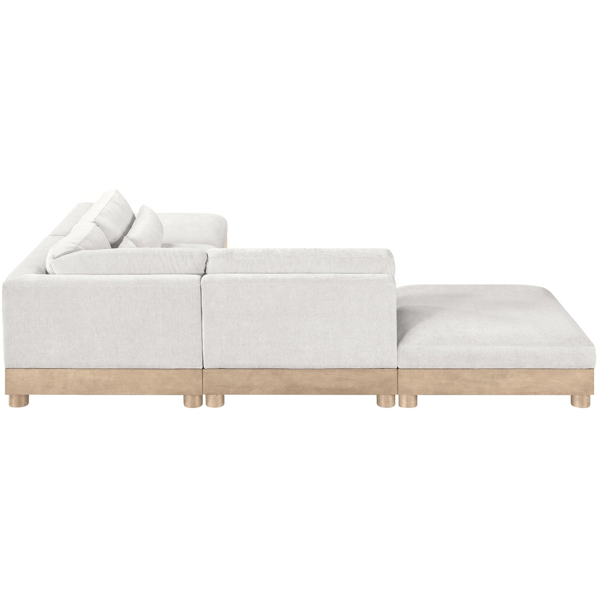 Turin 120in Cream Chenille Fabric Upholstered 5 Piece Modular Sectional Sofa