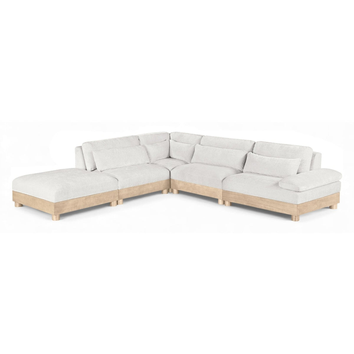Turin 127.75" Cream Chenille Fabric Upholstered 5pc. Modular Sectional in cream chenille, primary product view