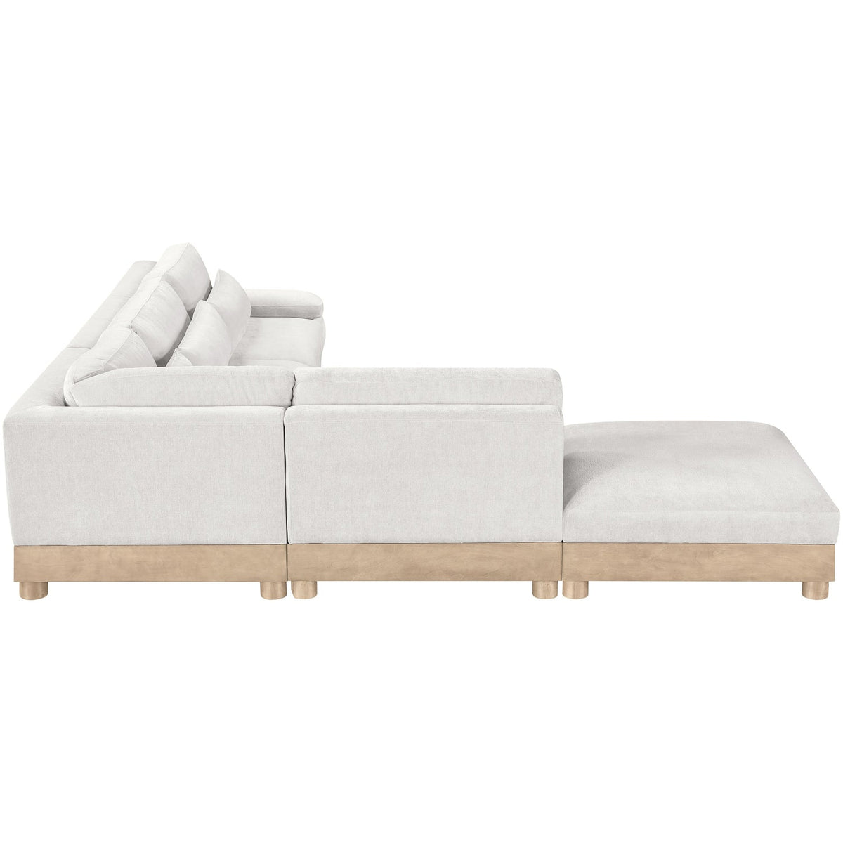 Turin 127.75in Cream Chenille Fabric Upholstered 5 Piece Modular Sectional Sofa