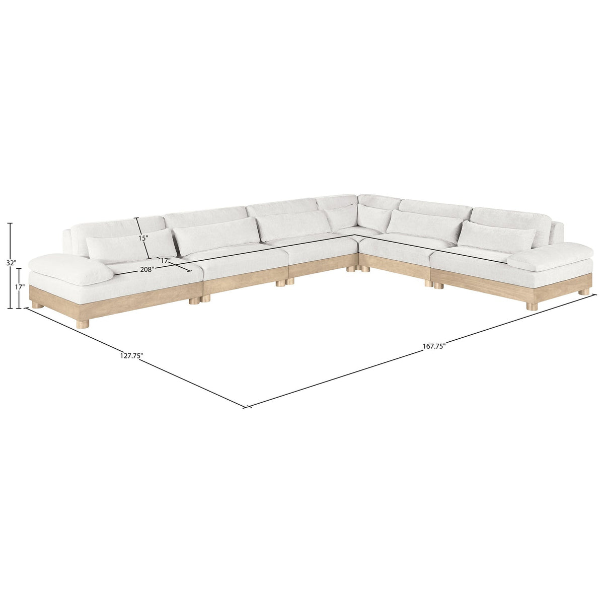 Turin 167.75in Cream Chenille Fabric Upholstered 6 Piece Modular Sectional Sofa