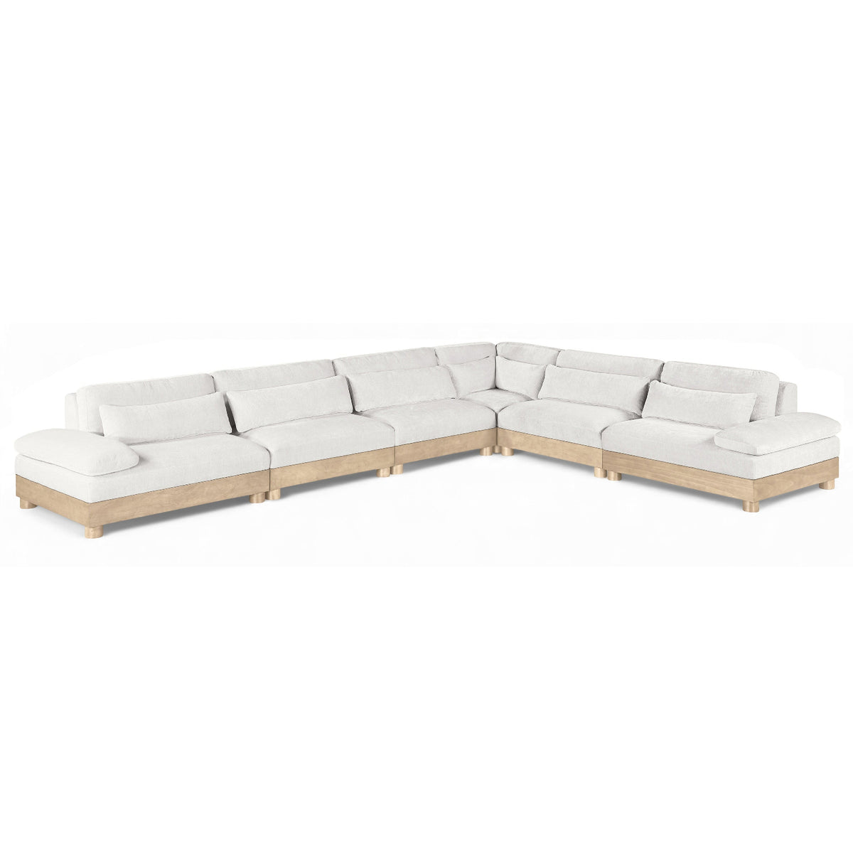 Turin 167.75" Cream Chenille Fabric Upholstered 6pc. Modular Sectional with natural oak finish, primary product view