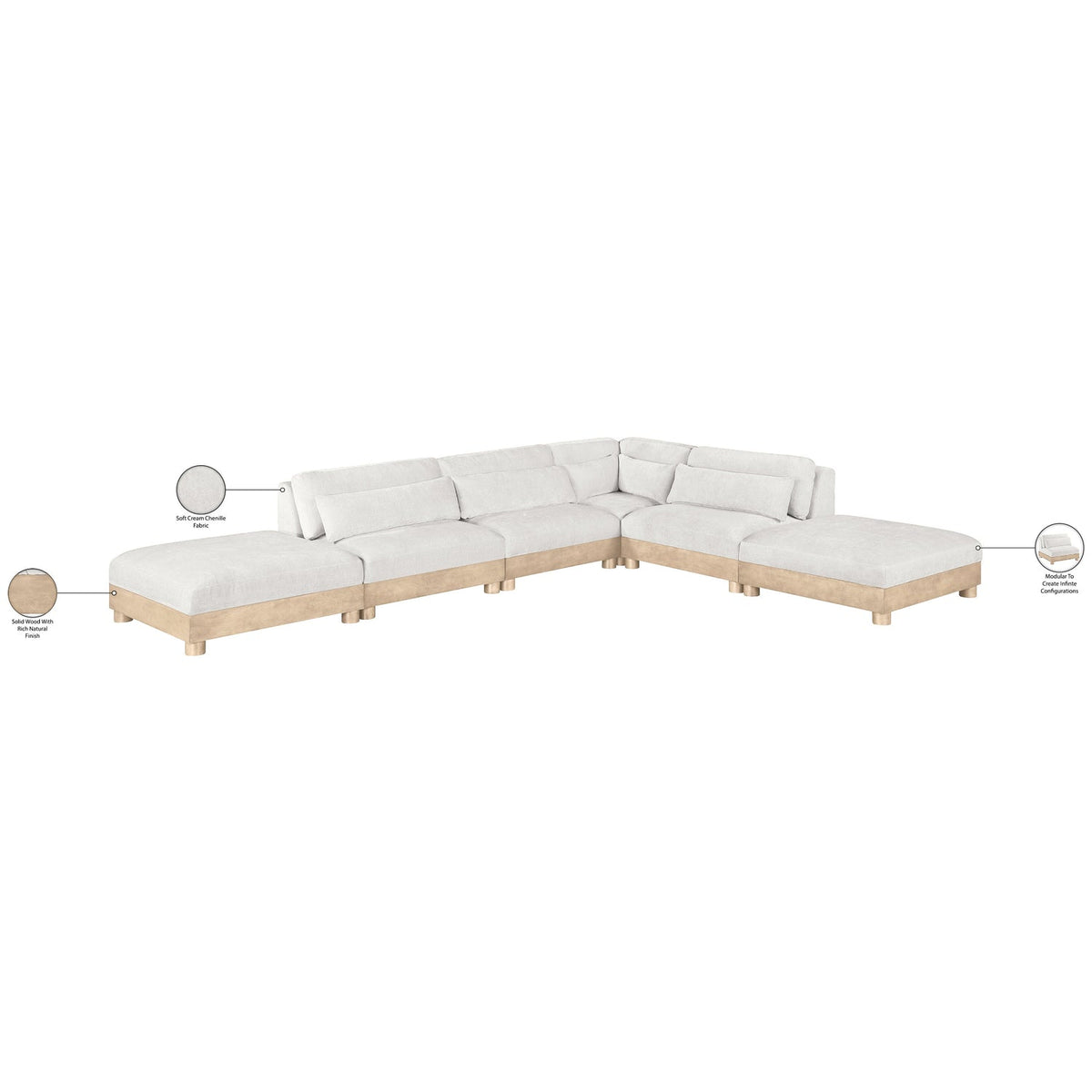Turin 160in Cream Chenille Fabric Upholstered 6 Piece Modular Sectional Sofa