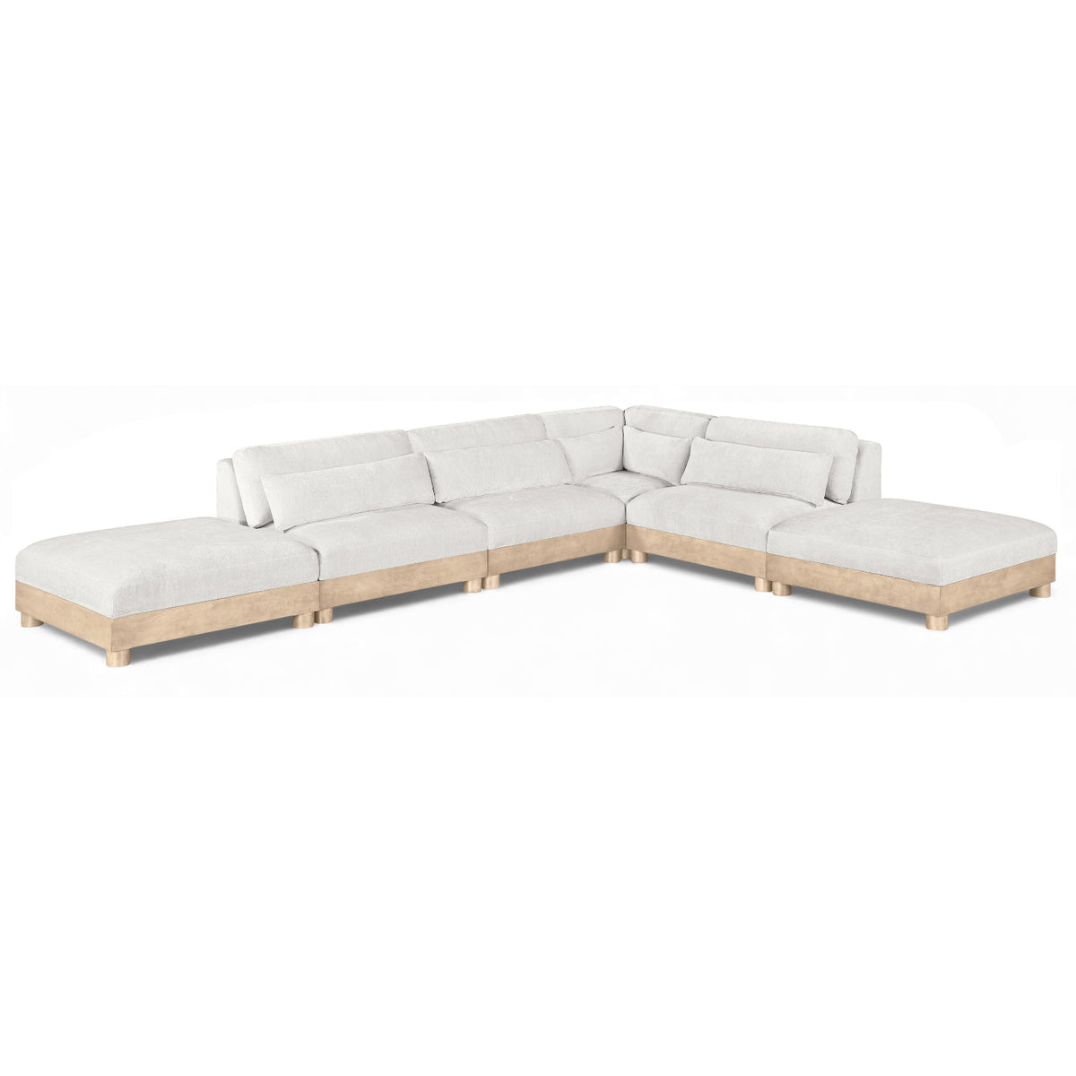 Turin 160" Cream Chenille Fabric Upholstered 6pc. Modular Sectional in cream chenille, natural oak, primary product view