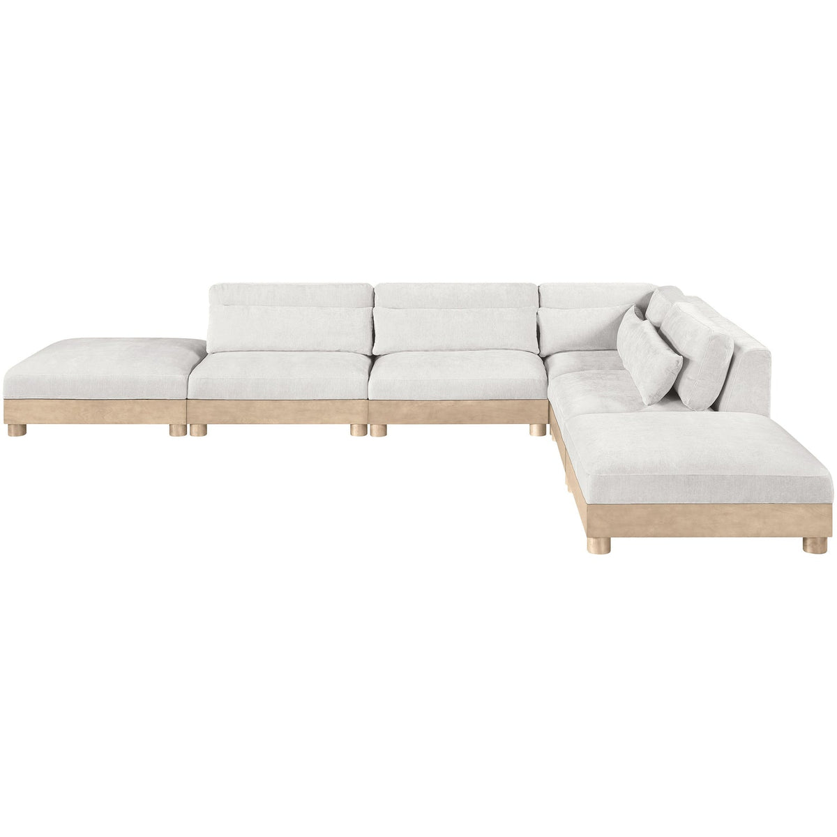 Turin 160in Cream Chenille Fabric Upholstered 6 Piece Modular Sectional Sofa
