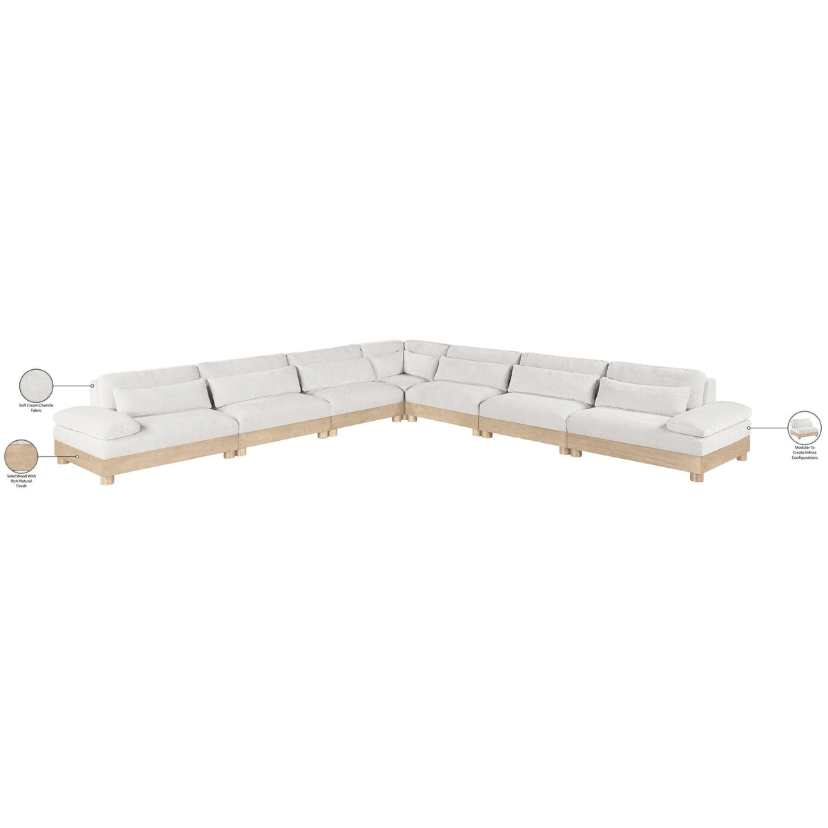 Turin 167.75in Cream Chenille Fabric Upholstered 7 Piece Modular Sectional Sofa