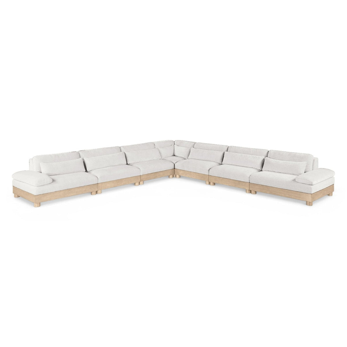 Turin 167.75" Cream Chenille Fabric Upholstered 7pc. Modular Sectional with natural oak finish, primary product view
