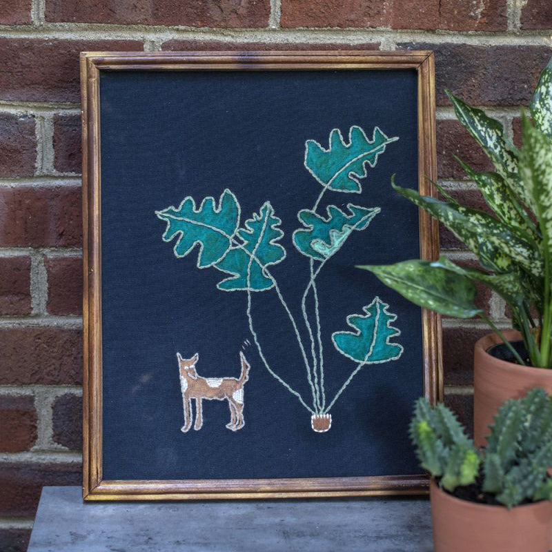 Happy Dog Embroidered Wall Art