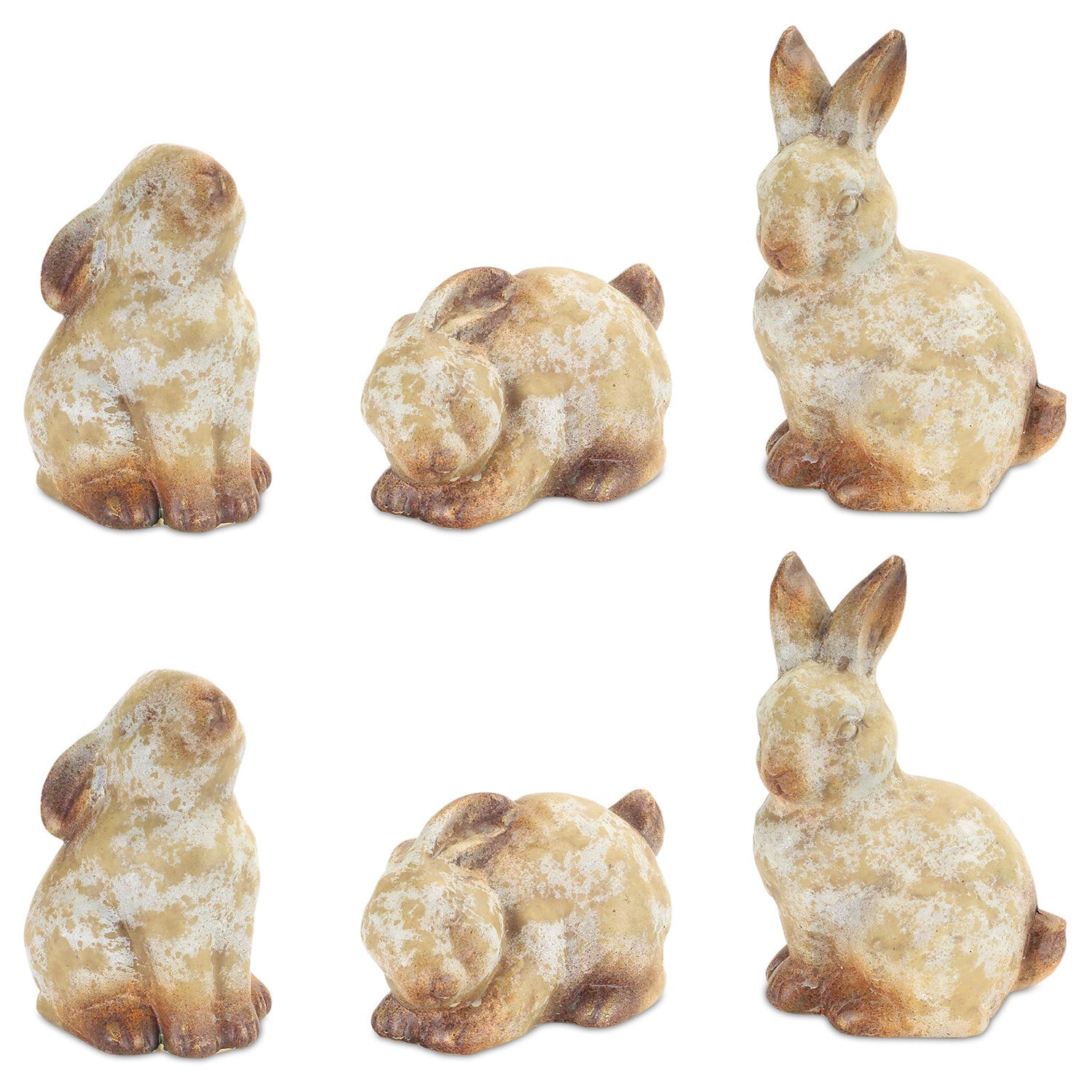 Weathered Terra Cotta Rabbit Garden Statue Set of 6