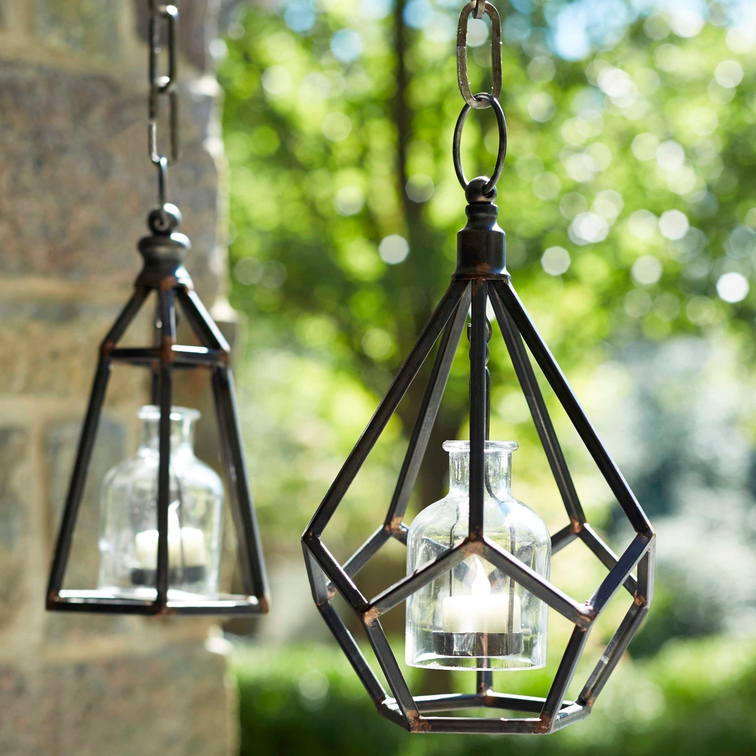 Metal Frame Hanging Tea Light Holder Set of 2