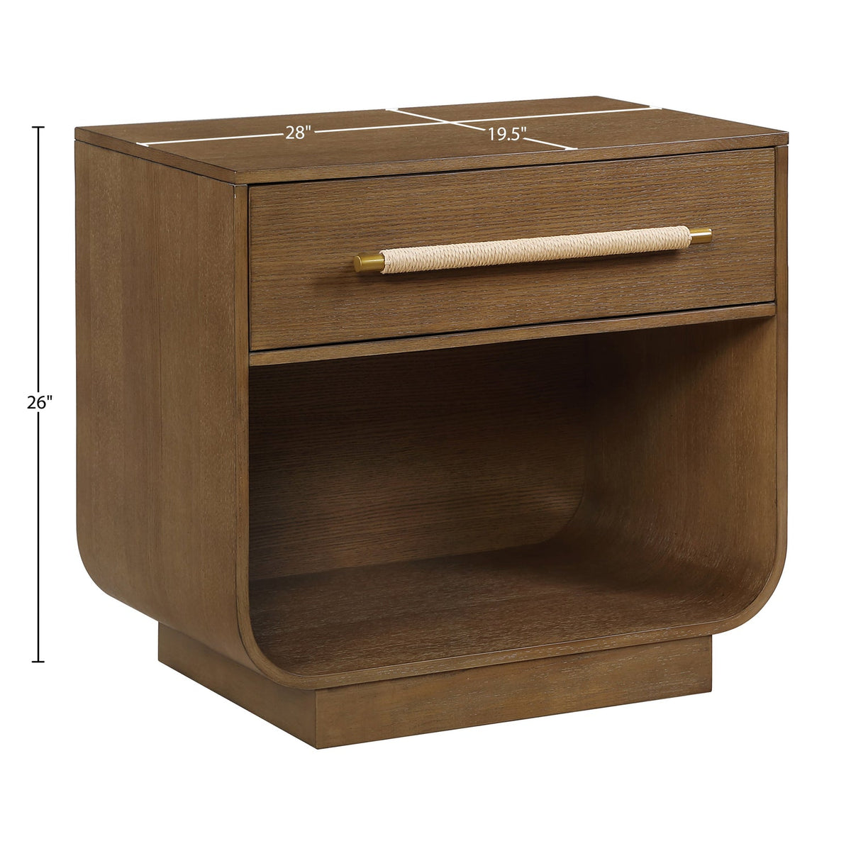 Sorell 28in Brown Rattan Handle And Solid Wood Nightstand Set of 2