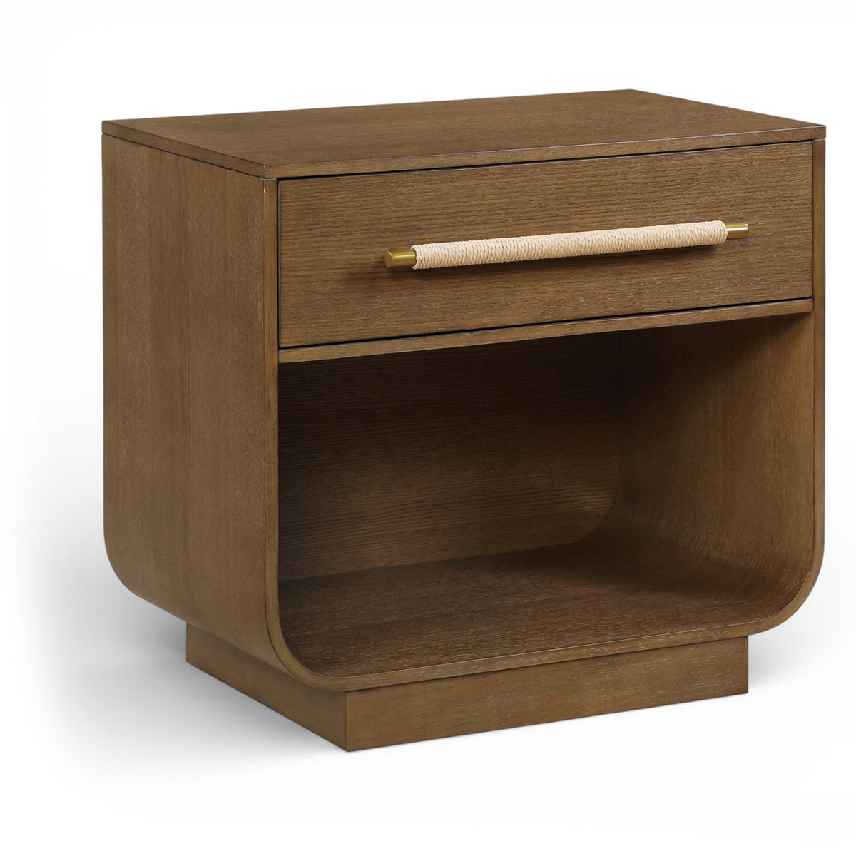 Sorell 28" Brown Rattan Handle And Solid Wood Nightstand in brown walnut wood and rattan, primary product view