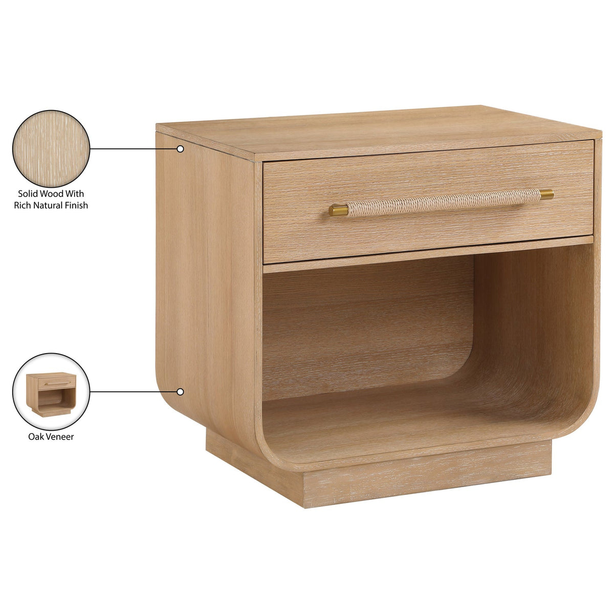 Sorell 28in Natural Rattan Handle And Solid Wood Nightstand Set of 2