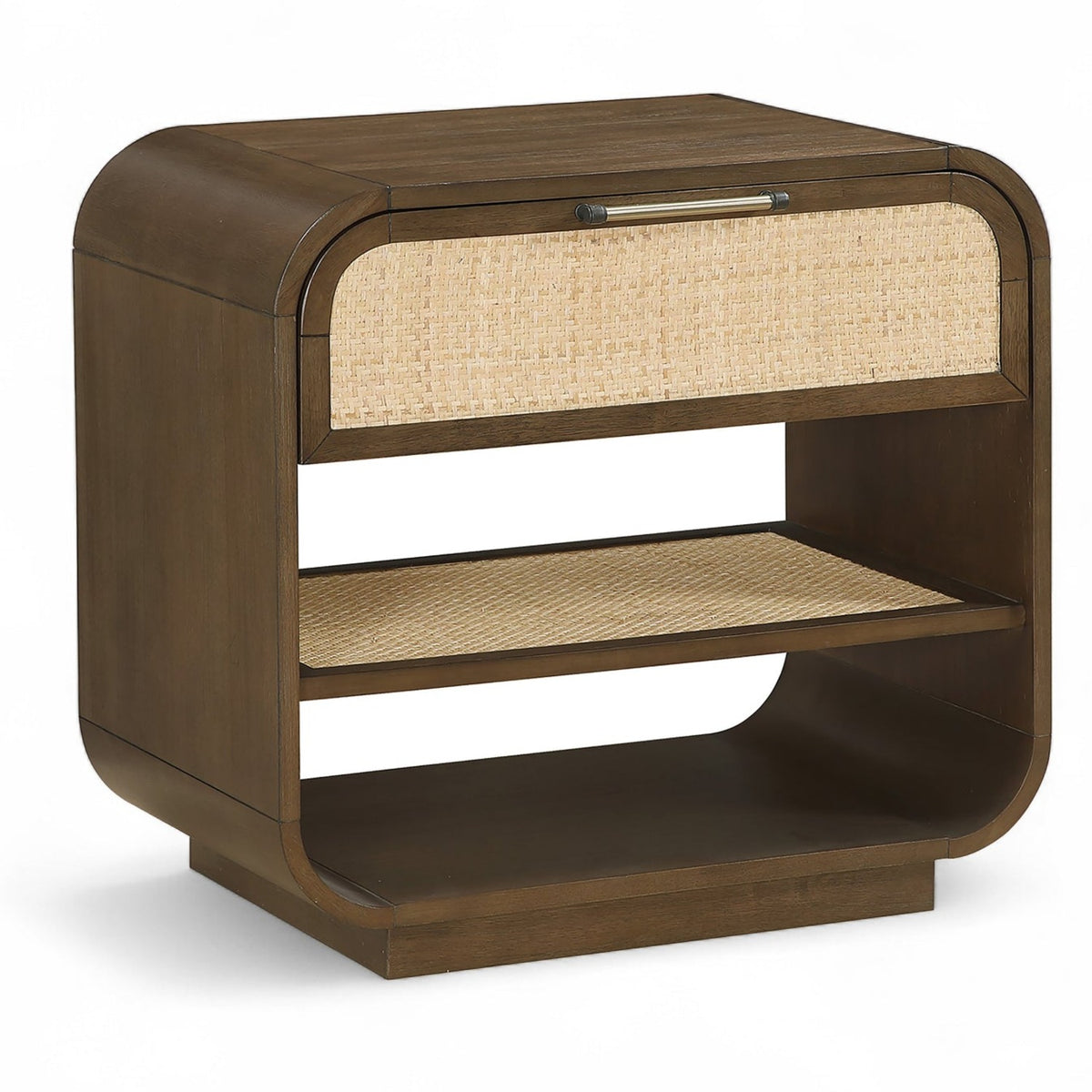 Windsor 28.5" Brown Natural Cane And Solid Wood Nightstand in brown walnut cane and wood, primary product view