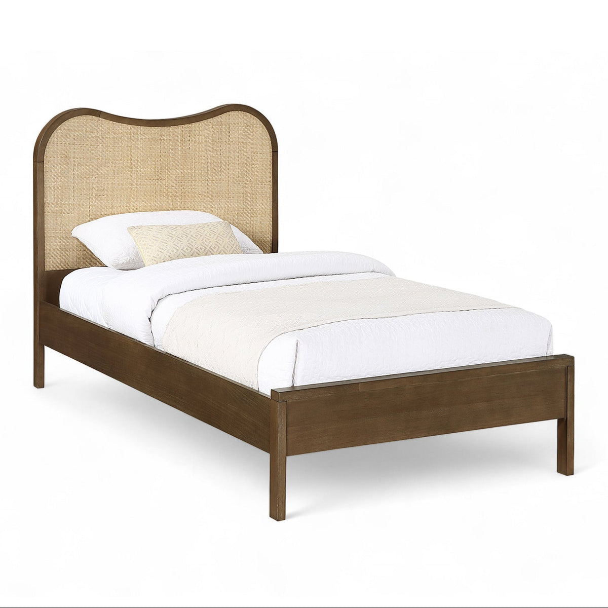 Windsor Brown Natural Cane And Solid Wood Bed in brown walnut finish with natural cane, primary product view