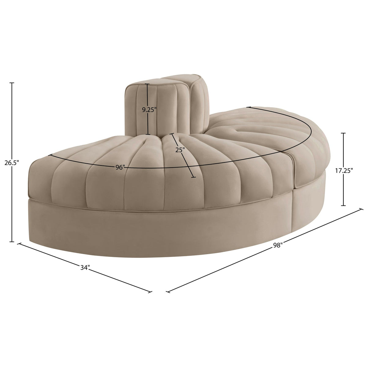 Rummi Beige Velvet Performance Fabric Upholstered 2Piece. Modular Sofa