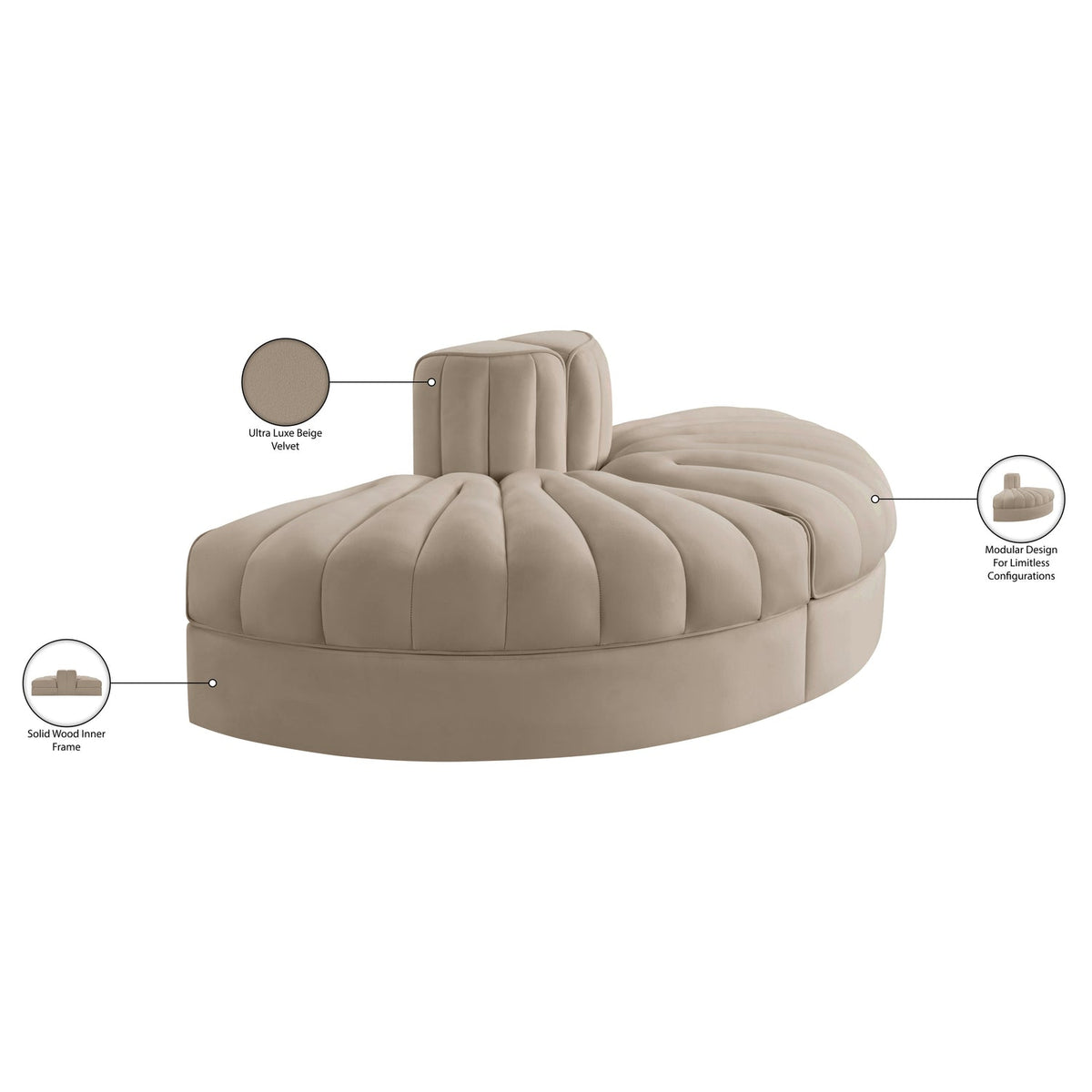 Rummi Beige Velvet Performance Fabric Upholstered 2Piece. Modular Sofa