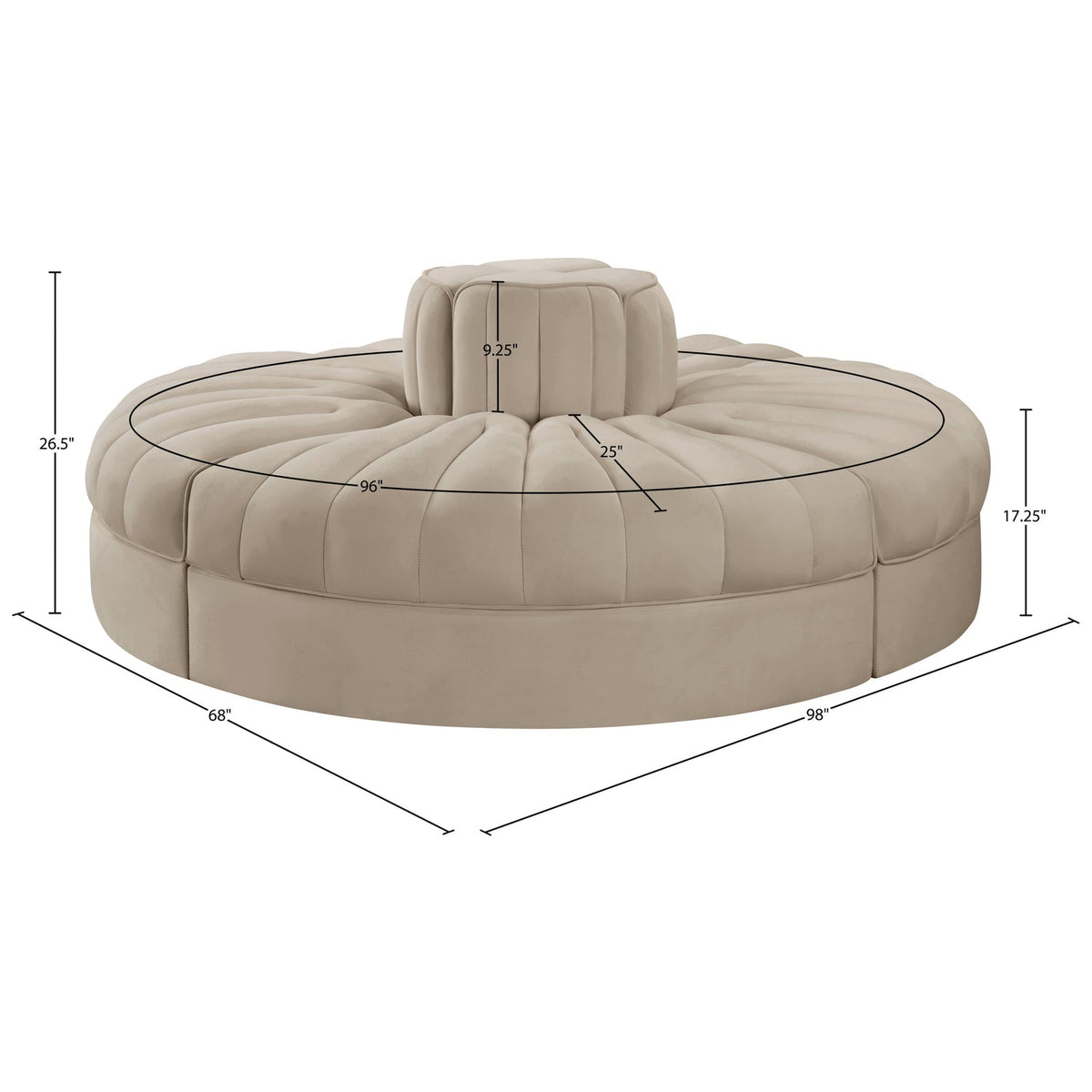 Rummi Beige Velvet Performance Fabric Upholstered 4 Piece Modular Sofa