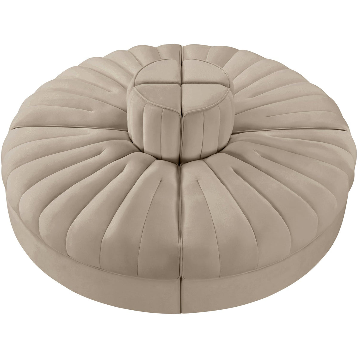 Rummi Beige Velvet Performance Fabric Upholstered 4 Piece Modular Sofa