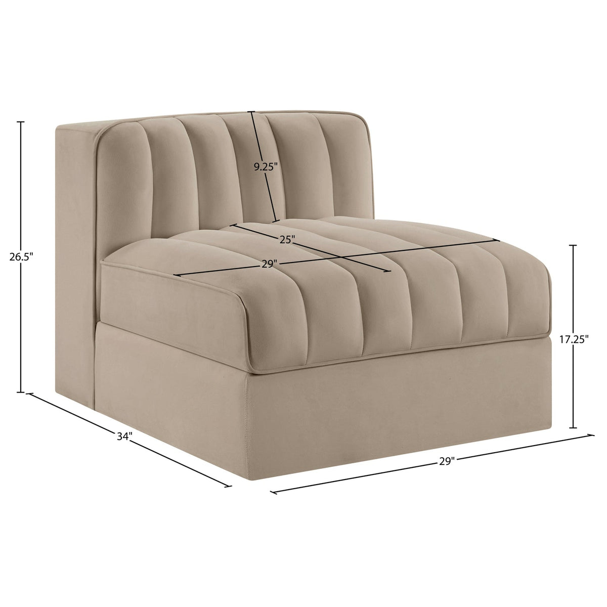 Rummi Beige Velvet Performance Fabric Upholstered Modular Chair