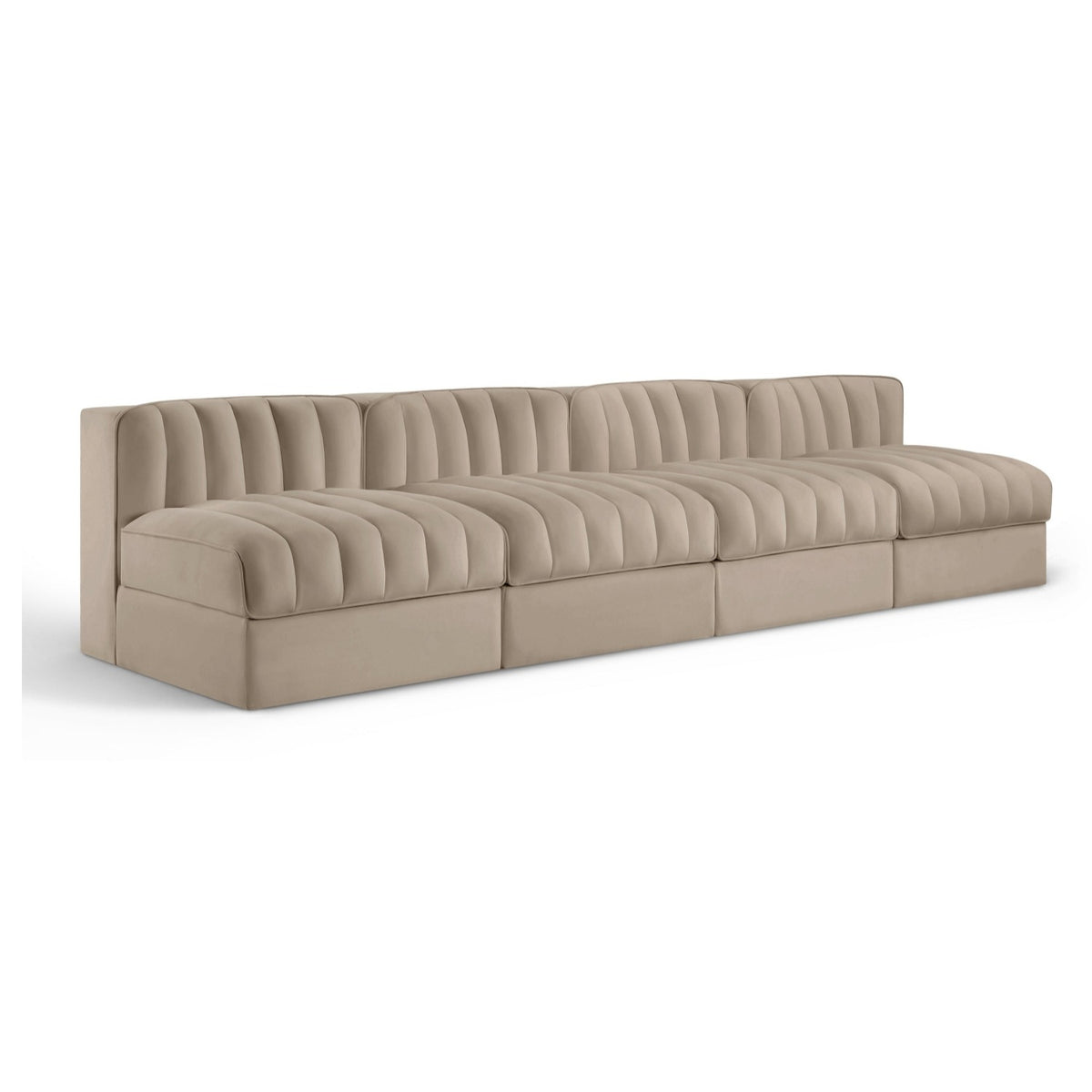 Rummi Beige Velvet Performance Fabric Upholstered 4pc. Modular Sofa in beige velvet, 116x34", primary product view