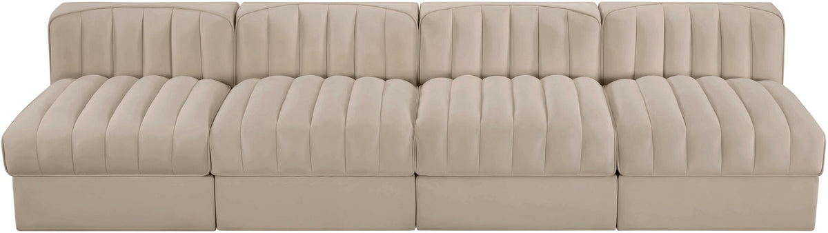Rummi Beige Velvet Performance Fabric Upholstered 4 Piece Modular Sofa