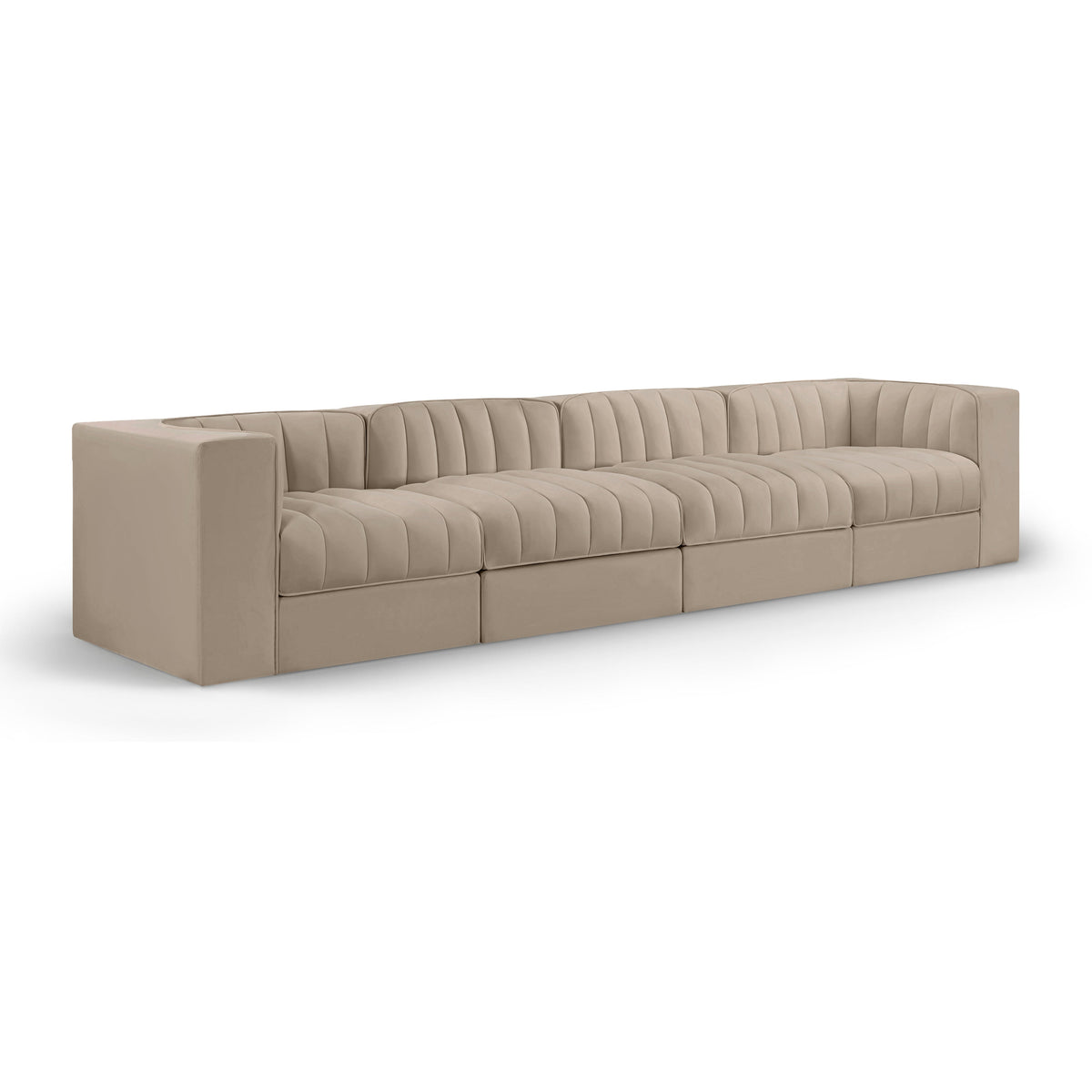 Rummi Beige Velvet Performance Fabric Upholstered 4pc. Modular Sofa in beige velvet, 126x34", primary product view