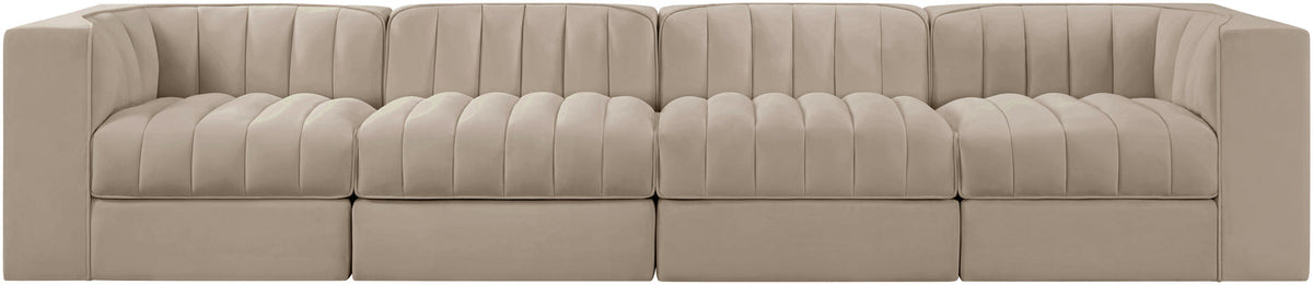 Rummi Beige Velvet Performance Fabric Upholstered 4 Piece Modular Sofa
