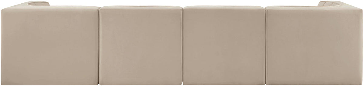 Rummi Beige Velvet Performance Fabric Upholstered 4 Piece Modular Sofa