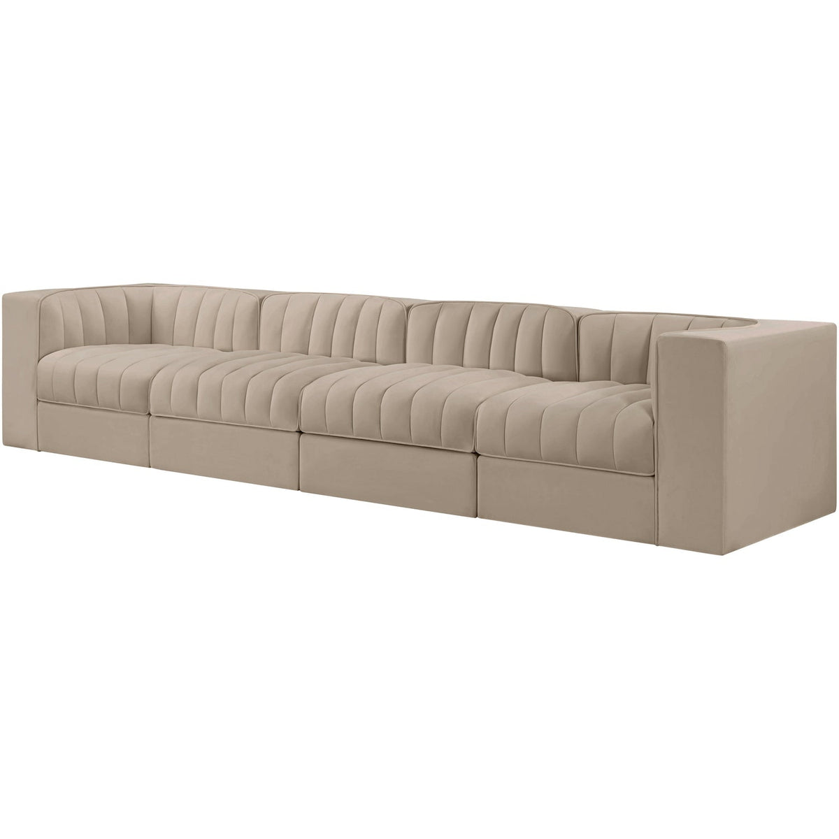 Rummi Beige Velvet Performance Fabric Upholstered 4 Piece Modular Sofa