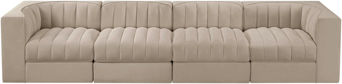 Rummi Beige Velvet Performance Fabric Upholstered 4 Piece Modular Sofa