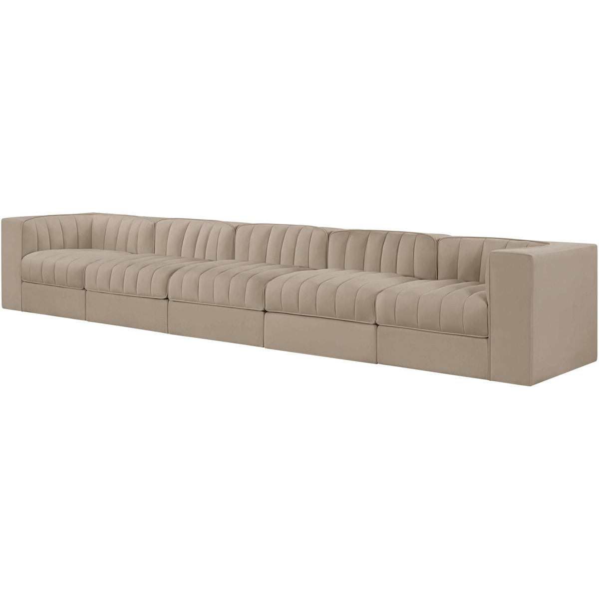Rummi Beige Velvet Performance Fabric Upholstered 5 Piece Modular Sofa