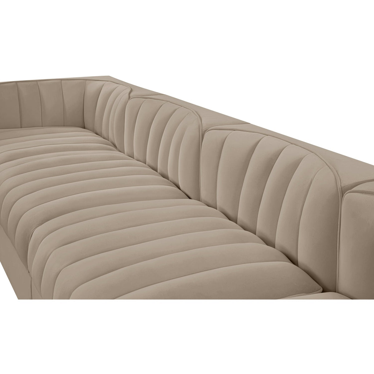 Rummi Beige Velvet Performance Fabric Upholstered 5 Piece Modular Sofa