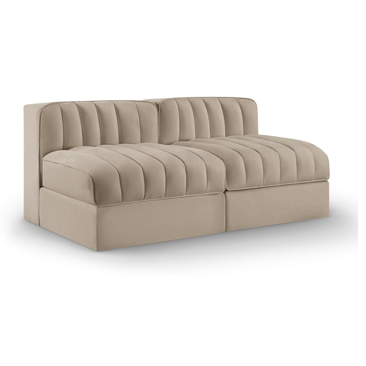 Rummi Beige Velvet Performance Fabric Upholstered 2pc. Modular Loveseat in beige velvet, 58"W, primary product view