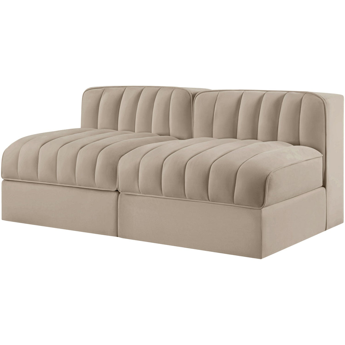 Rummi Beige Velvet Performance Fabric Upholstered 2 Piece Modular Loveseat