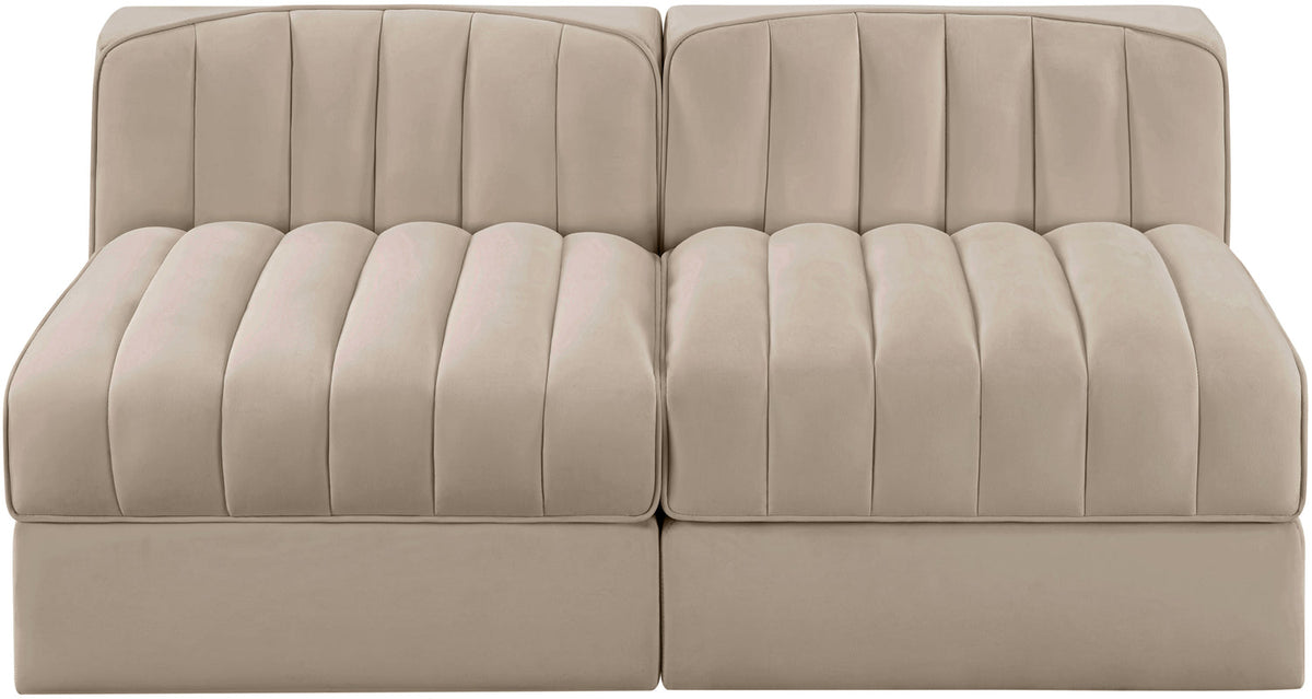 Rummi Beige Velvet Performance Fabric Upholstered 2 Piece Modular Loveseat