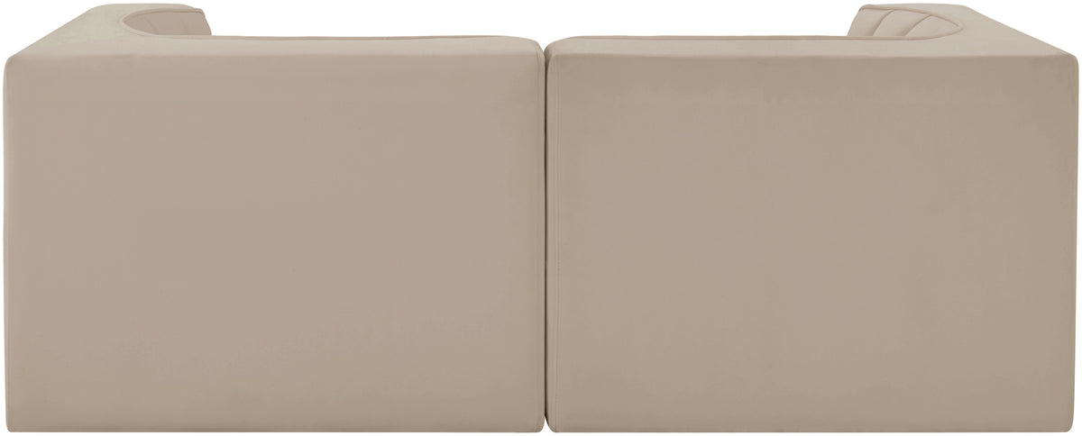 Rummi Beige Velvet Performance Fabric Upholstered 2Piece. Modular Loveseat