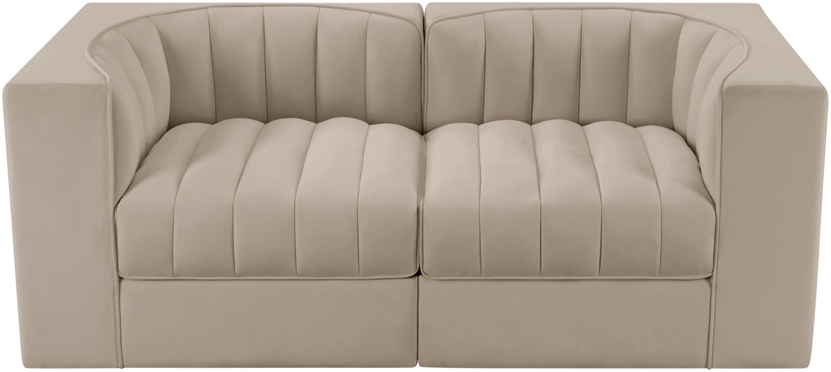 Rummi Beige Velvet Performance Fabric Upholstered 2Piece. Modular Loveseat