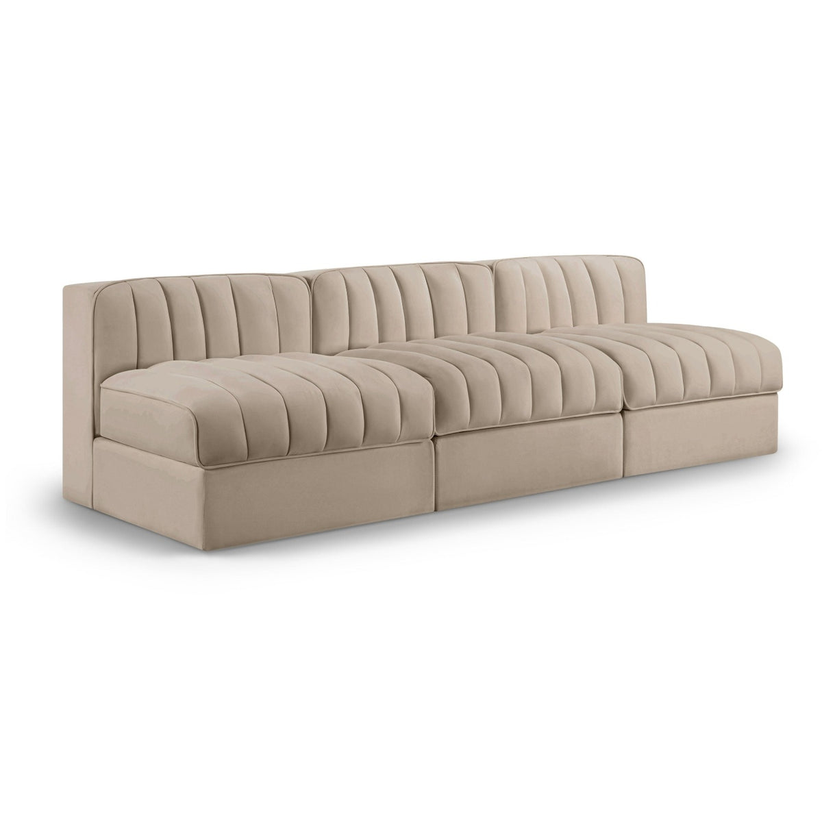 Rummi Beige Velvet Performance Fabric Upholstered 3pc. Modular Sofa in beige velvet, 87"W, primary product view