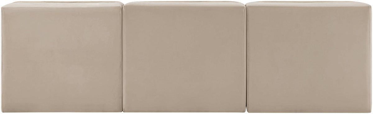 Rummi Beige Velvet Performance Fabric Upholstered 3 Piece Modular Sofa