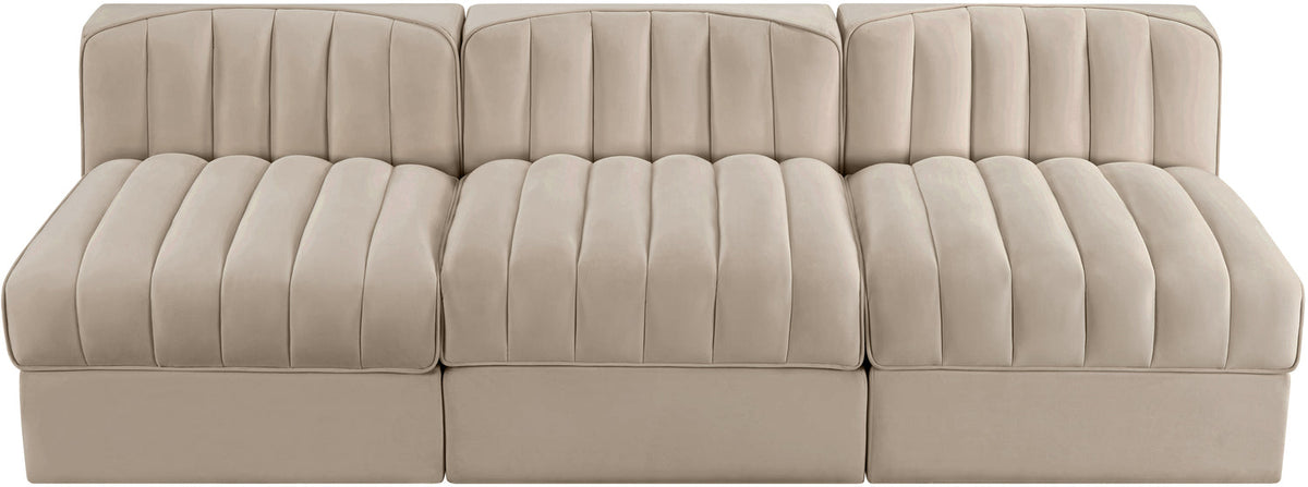 Rummi Beige Velvet Performance Fabric Upholstered 3 Piece Modular Sofa