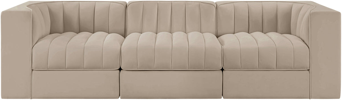 Rummi Beige Velvet Performance Fabric Upholstered 3 Piece Modular Sofa