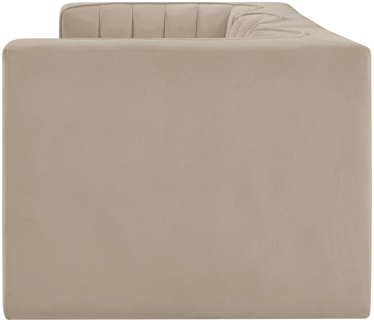 Rummi Beige Velvet Performance Fabric Upholstered 3 Piece Modular Sofa