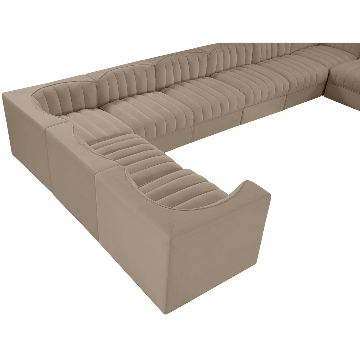 Rummi Beige Velvet Performance Fabric Upholstered 10 Piece Modular Sectional Sofa