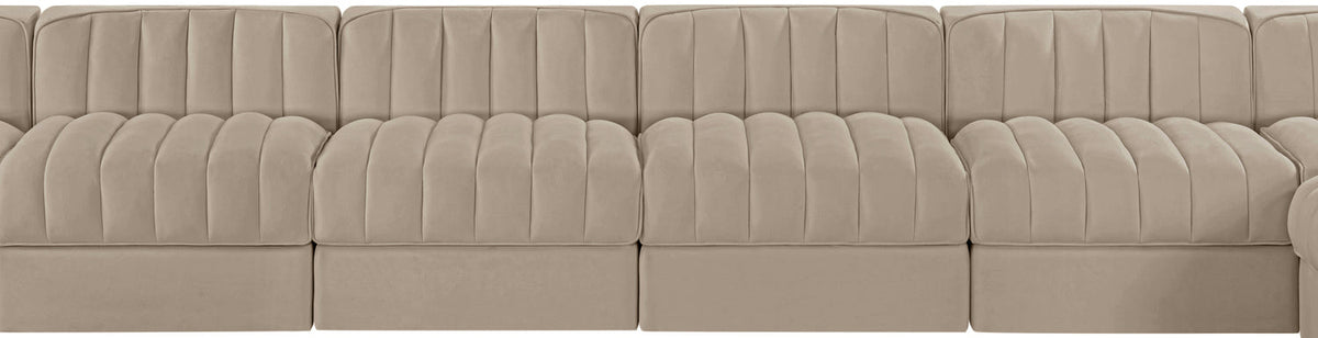 Rummi Beige Velvet Performance Fabric Upholstered 10 Piece Modular Sectional Sofa