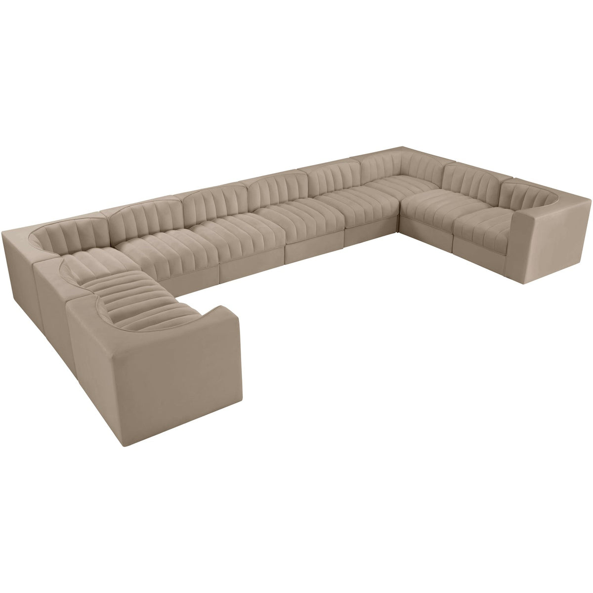 Rummi Beige Velvet Performance Fabric Upholstered 10 Piece Modular Sectional Sofa