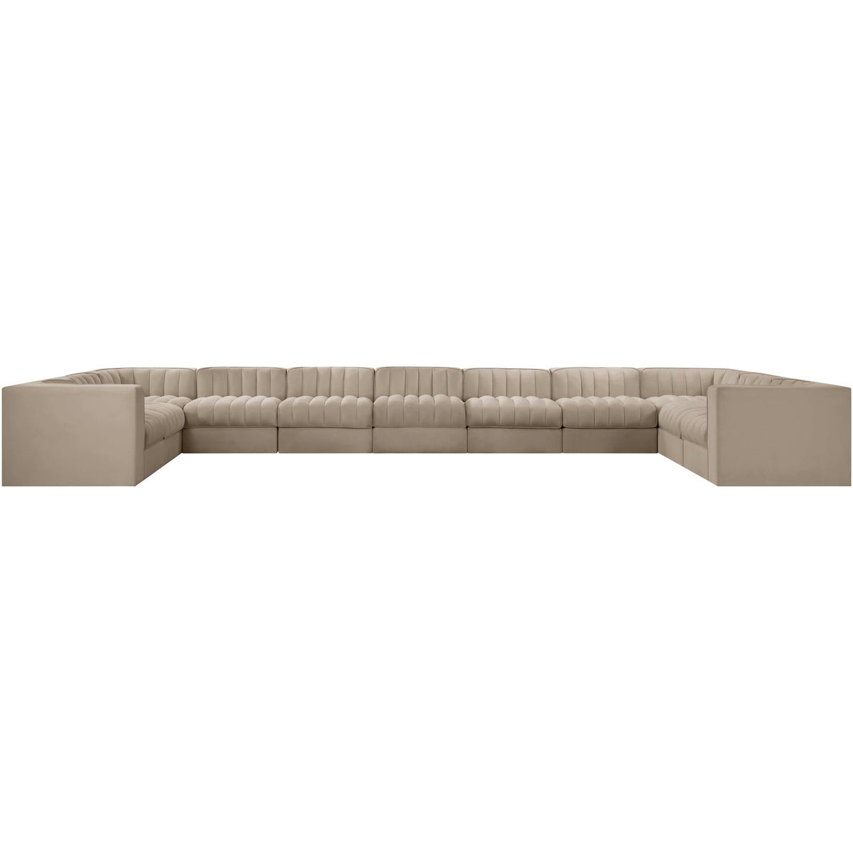 Rummi Beige Velvet Performance Fabric Upholstered 11 Piece Modular Sectional Sofa
