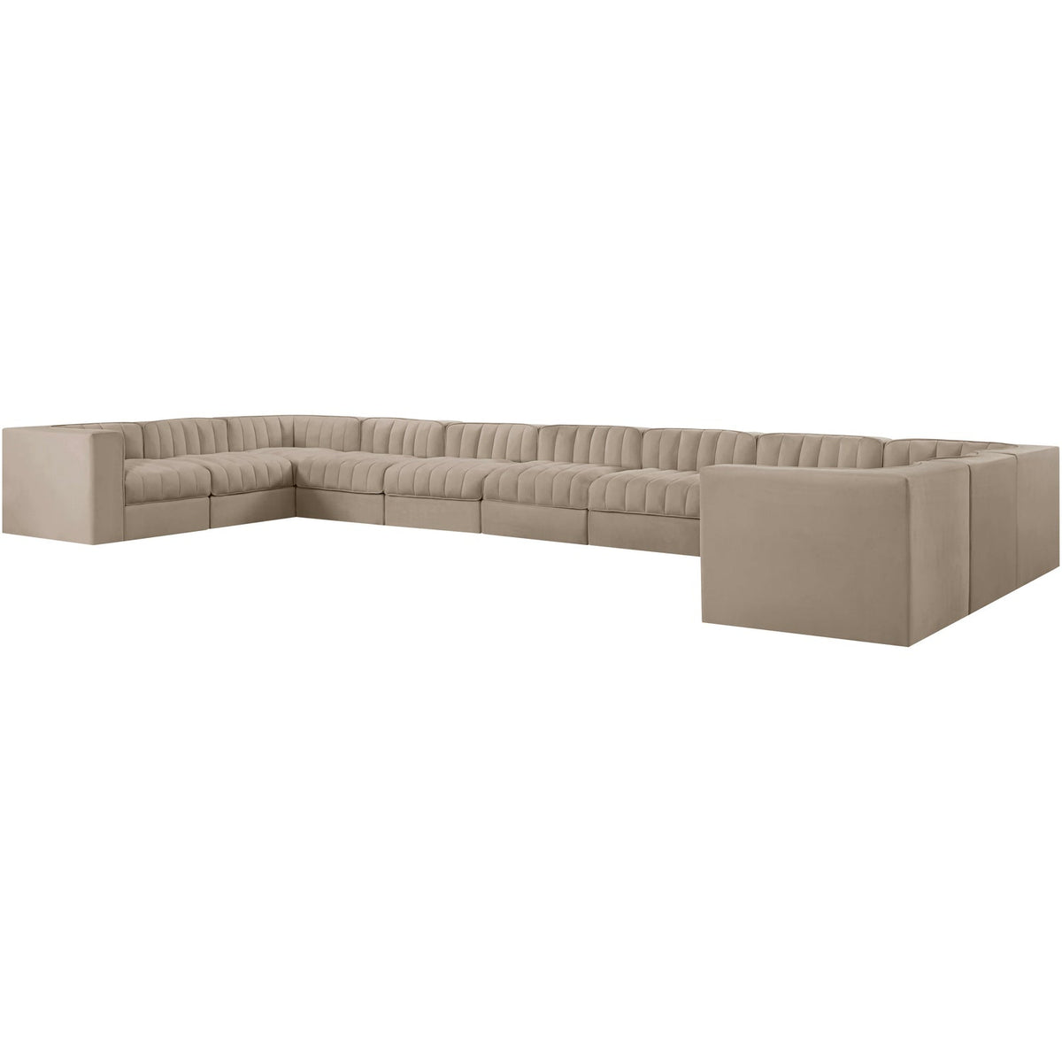 Rummi Beige Velvet Performance Fabric Upholstered 11 Piece Modular Sectional Sofa