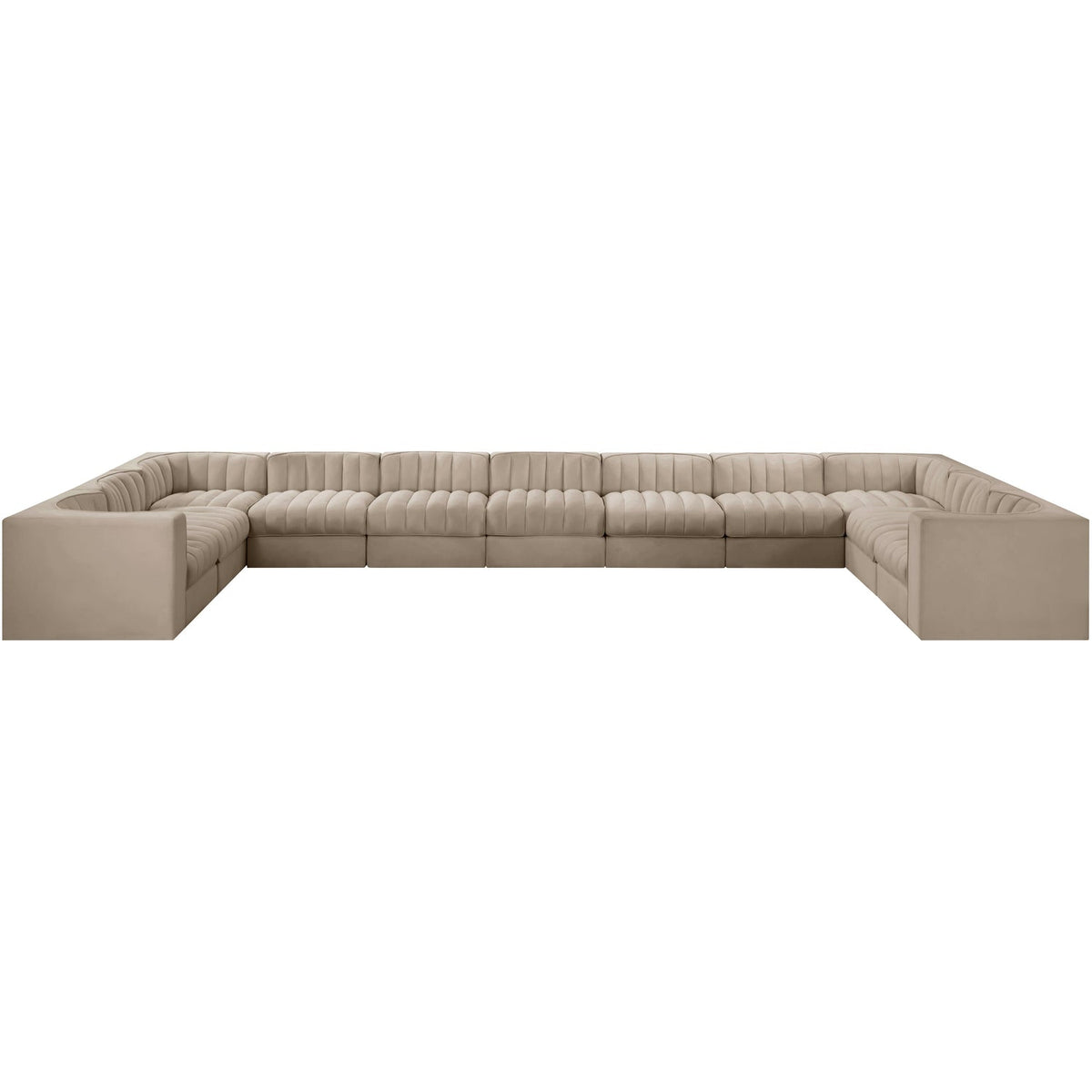 Rummi Beige Velvet Performance Fabric Upholstered 11 Piece Modular Sectional Sofa