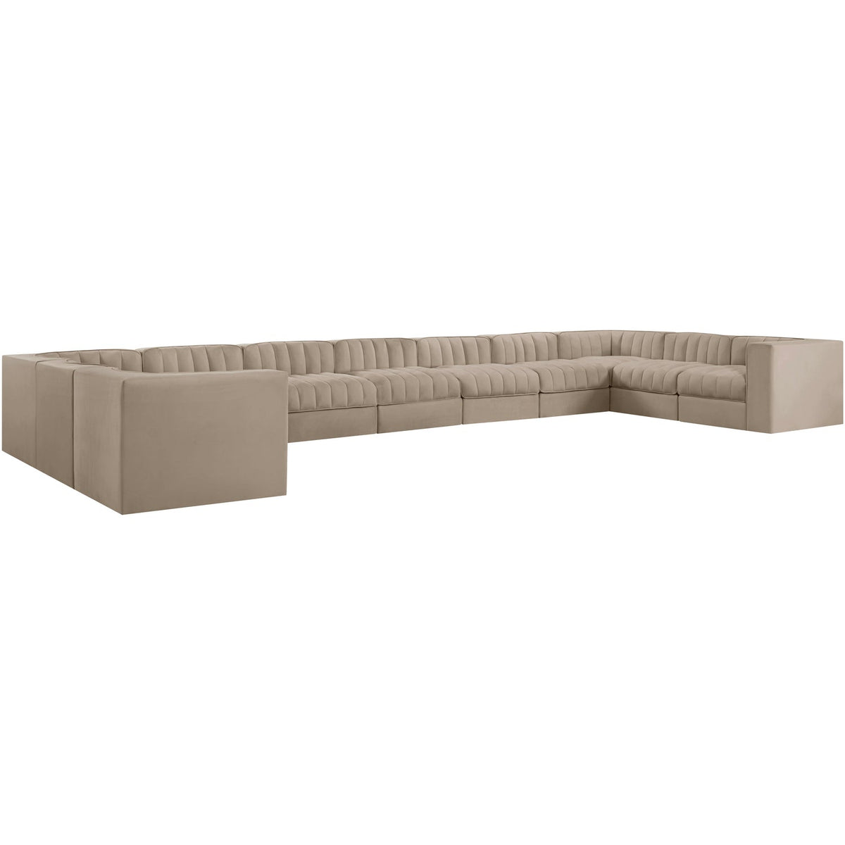 Rummi Beige Velvet Performance Fabric Upholstered 11 Piece Modular Sectional Sofa