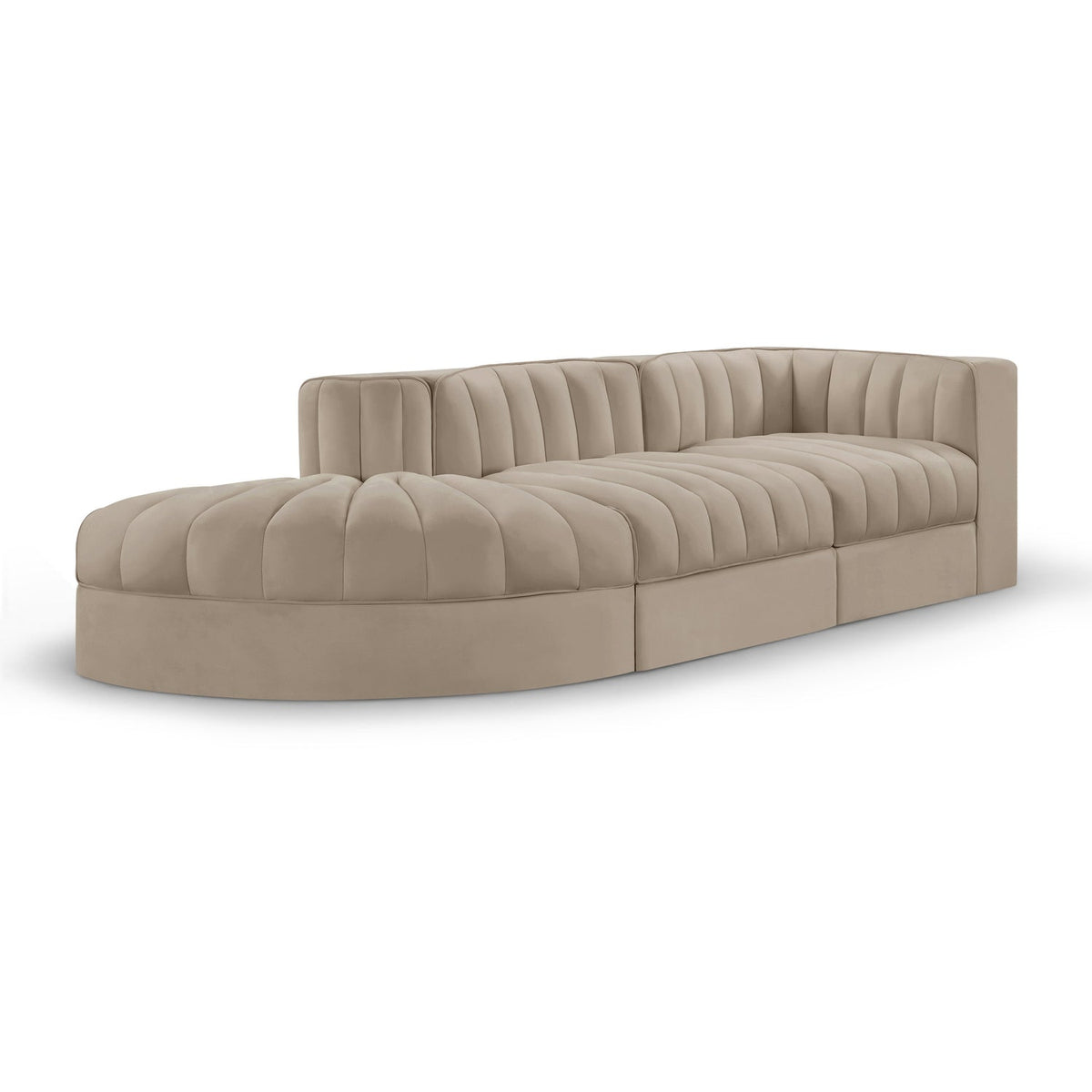 Rummi Beige Velvet Performance Fabric Upholstered 3pc. Modular Sectional in beige velvet, 112"W, primary product view